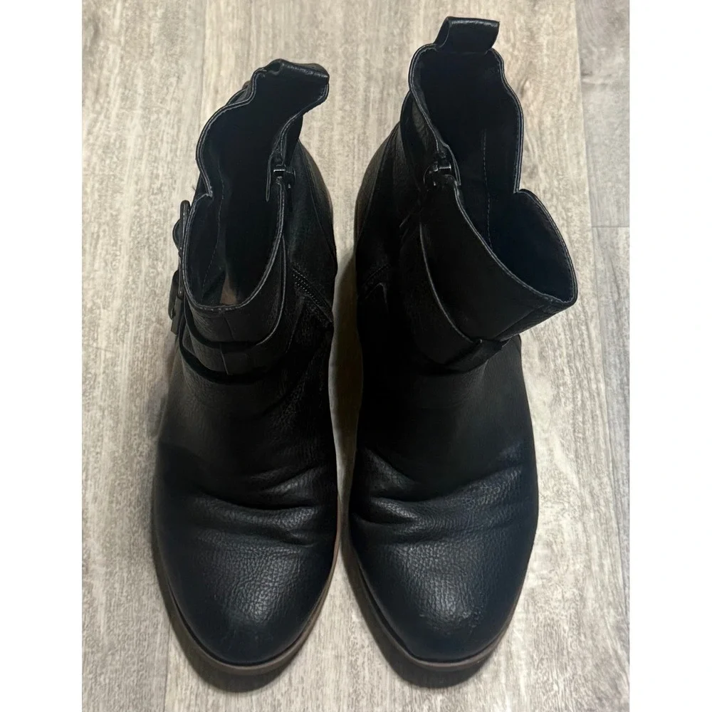 Mia‎ Black Faux Leather Ankle Boots Women's Size 7.5 Buckle Zipper Chunky Heel